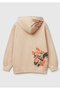 Boy's Beige Printed Faded Effect Pouch Pocket Hooded Sweatshirt - 2