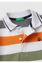 Boy's Orange Mix Striped Logo Embroidered Polo T-Shirt - 3