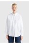 Women's White Cotton Blend Sleeve Gathered Off-Shoulder Oversize Shirt