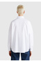 Women's White Cotton Blend Sleeve Gathered Off-Shoulder Oversize Shirt - 3