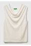 Women's Cream 100% Lyocell Sleeveless Regular Fit Sweater - 2
