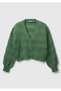 Women's Light Green 100% Cotton Stripe Effect Off-Shoulder Knitted Relax Fit Cardigan