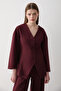 Women's Burgundy V Neck Button Jacket & Elastic Waist Pants Bottom & Top Set - 4