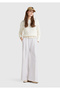 Women's White 100% Cotton Palazzo Trousers with Elastic Back Waist - 5