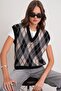 6930 Women's Diamond Patterned Knitwear Sweater Black - 4