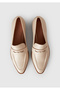 Women's Stone Color Napa Effect Low Heel Detailed Pointed Toe Loafer Shoes - 4