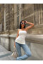 Women's White Side Gathered Double Slit Strapless Blouse Hzl24S-Zk13091 - 3