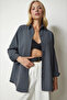 Women's Anthracite Wide Fit Long Basic Shirt Hzl24W-Bd139001 - 2
