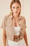 Women's Beige Pocket Buttoned Short Sleeve Summer Crop Shirt Jacket Hzl22S-Bd106631