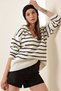 Women's White Black Striped Polo Neck Crop Sweater Hzl23W-Bd1100841 - 3
