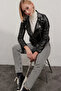 Women's Black Short Faux Leather Lined Biker Jacket Hzl22W-Bd110251 - 6