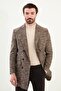 Plaid Slim Fit Wide Collar Double Breasted Wool Men's Coat Beige - 21328.25K - 4