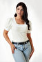 Women's White Square Neck Knitted Blouse Hzl22W-Bd104091 - 3
