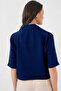 Women's Navy Blue Short Sleeve Shawl Collar Buttoned Seasonal Linen Ayrobin Jacket Hzl24S-Bd107061 - 4
