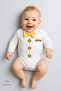 Tiny Boss Bow Tie Baby Bodysuit, Button Pattern Printed, Baby Boy Long Sleeve Snap Fastener Bodysuit Cotton