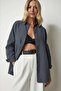 Women's Anthracite Wide Fit Long Basic Shirt Hzl24W-Bd139001 - 3