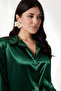 Women's Emerald Green Lightweight Drapey Satin-Finish Shirt HZL22W-BD139641 - 5