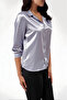 Women's Gray Light Flowy Satin Surface Shirt Hzl22W-Bd139641 - 3