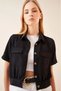 Women's Black Pocket Buttoned Short Sleeve Summer Crop Shirt Jacket Hzl22S-Bd106631 - 4