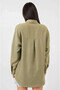 Women's Green Oversize Double Pocket Linen Shirt Hzl22S-Bd1201261 - 3