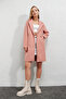 Women's Pink Single Button Double Pocket Lined Stylish Cashmere Coat Hzl23W-Bd190851 - 2