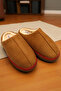 Women's Brown House Slippers. Colorful Scalloped Brown Patterned Slippers with Fur Inside.