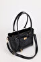 Women's Black Belt and Lock Charm Detailed Zipper Closure Hand and Shoulder Bag Lotus - 5