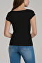 Women's Black Short Sleeve Square Neck T-Shirt Blouse Ribbed Camisole - 2