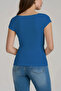 Women's Blue Short Sleeve Square Neck T-Shirt Blouse Ribbed Camisole - 2