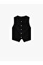 Crepe Scuba Fabric Crew Neck Buttoned Blazer Vest - 3