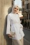 White - 100% Cotton Pocketed Belted Women's Hijab Kimono 1166-Tes