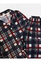 Father-Son Pajamas Set Cotton Fabric Navy Blue Plaid Pattern Shirt Collar Buttoned Across the Body - 3