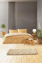 Waves 100 Cotton, Double Sided, Modern, Breathable, Geometric Double Duvet Cover - Mustard/Ecru