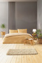 Waves 100 Cotton, Double Sided, Modern, Breathable, Geometric Single Duvet Cover - Mustard/Ecru