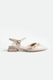 Cream Matte Ankle Strap Gold Buckle Pointed Toe Low Heel Women's Ballet Shoes - 5