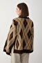 Women's Brown Oversize Argyle Patterned Knitwear Sweater - 7