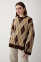 Women's Brown Oversize Argyle Patterned Knitwear Sweater