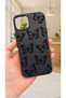 iPhone 15 Compatible Black Butterfly Patterned Silicone Shock Absorbing Classic Protected Rubber Case