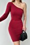 Claret Red Flexible Camisole Fabric Shoulder Low-cut Detailed Mini Dress 581958 - 8
