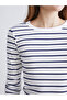 Navy Blue Crew Neck Striped Women's Bodysuit - 3