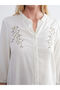 İzr New Season Ruffled Collar Embroidered Linen Blend Blouse - 4