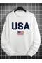 Men's Unisex Usa Printed 3-Thread Ribbed Crew Neck Sweatshirt - 2
