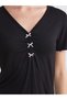 Two Mt Shop Quality Lcw Dream Black Plain Short Sleeve Women's Shorts Pajama Set - 4