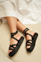 Fiwe Black Straw Cross Detailed Women's Sandals