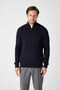 Satka Men's Navy Blue Thick Hair Knitted Half Zipper Cotton Sweater