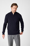 Satka Men's Navy Blue Thick Hair Knitted Half Zipper Cotton Sweater - 3