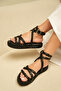 Fiwe Black Straw Cross Detailed Women's Sandals - 3