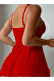 Red Mini Skirt Detailed Nightdress with Straps - 2