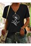 Flower Figure Printed V-Neck Women's Oversize T-Shirt