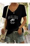 Malibu Turtle Printed Women's Oversize V-Neck T-Shirt